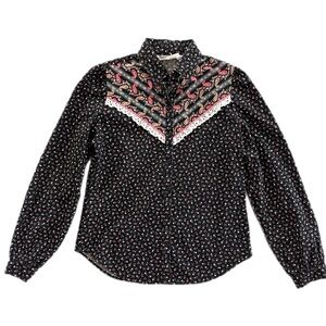 Vintage Ranch & Town floral, paisley, ruffle Western button-down Floral Shirt 10